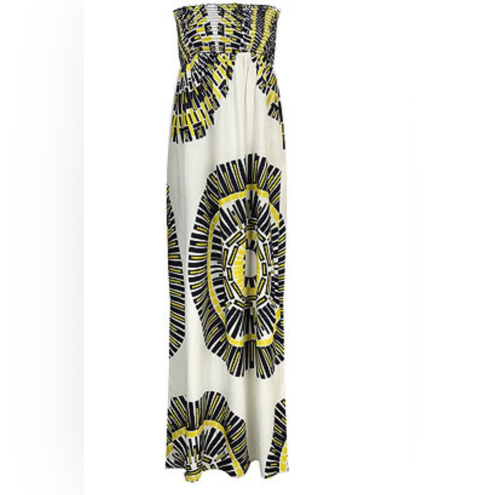 Yellow and Black Geometric Patterned tube top Maxi Dress, size Small